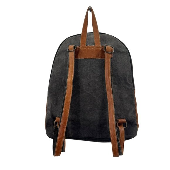 Myra Bag Multi-Colored Canvas Cowhide Leather Backpack Purse W/Adjustable Straps - Picture 3 of 10